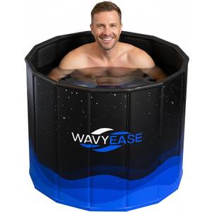 WAVYEASE Portable Bath Tub for Adults -(31.5"L x 26"H) Foldable Cold Plunge Tub for Recovery - Collapsible Soaking Bath Tub for Shower Stall - Outdoor Ice Bathtub for Athletes (Black)