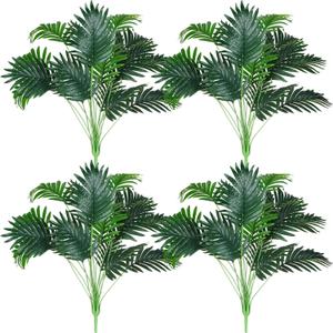 Tigeen 4 Pcs Artificial Palm Leaves Tree 33 Inch Fake Tropical Plant with Stems Large Faux Palm Leaf Bush Greenery for Hawaiian Luau, Jungle Safari, Pool Beach Party, Wedding, Garden, Indoor Outdoor