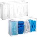 Soaoo 2 Pcs Gloves Holder Shoe Cover Dispenser Wall Mounted Clear Acrylic Face Mask Box Organizer Dispenser Box with Lids 4 Compartments Hairnet Holder Disposable Mask Storage for Laboratory Office