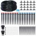 115FT Drip Irrigation System Kit, Automatic DIY Watering Misting System for Raised Bed, Greenhouse, Yard, Lawn, Plants with 50Pcs Drip Support Stakes, 1/4'' Tubing, Drip Emitters, Connectors