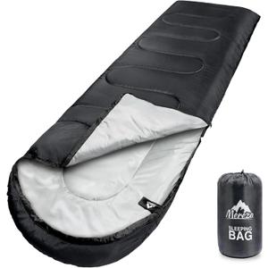 MEREZA Sleeping Bags XL for Adults Mens Large Wide Sleeping Bag for Camping & Backpacking Big and Tall Sleeping Bags for Women 4 Season Warm & Cool Weather with Compression Sack 20-32°F, Black