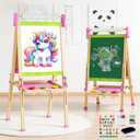 Easel for Kids,Toddler Art Easel Toys for Ages 4 5 6 7 8,Toys for 4 5 6 7 8 9 Year Old Girl Gifts,Wooden Double-Sided Magnetic Dry Erase Whiteboard and Chalk Board with Paper Roll,Boys Girls Gift (Green)