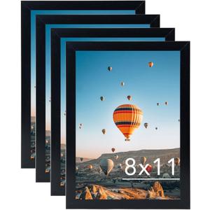 8x11 Picture Frame Set of 4 Black for Wall Hanging or Tabletop, Wall Mounting Horizontally or Vertically, 8 x 11 Square Wall Gallery Poster Photo Frame with Shatter Resistant Plexiglass, 4 Pack, Black
