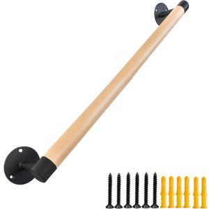 3 FT Wood Grab Bars Wall Mount Hand Rails for Indoor Stairs- Metal Support Wooden Staircase Handrails, Interior Stair Railings, Exterior Steps Banister Hand Railing, Safety Handle for Elderly