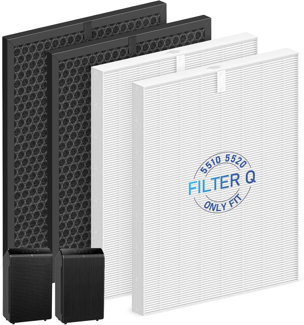 2 Sets 5510 5520 Filter Q For WINIX 5510 5520 Air Purifier Filter Replacement 1712-0123-00 For Large Room 1882 Ft/Hr 2 Middle & 2 Activated Carbon Filters Captures Pet Dander Smoke Dust Pollen