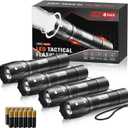 LED Flashlights High Lumens 4 Pack, Powerful Tactical Flashlight With 3 Modes, Pocket Small Flash Light, Waterproof Zoomable Flashlights for Home Emergencies, Camping Essentials (Battery Included)