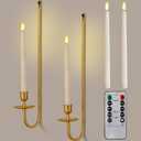 Tessco for you Metal Wall Mount Candle Sconces with 9.6" LED Flameless Taper Candles and Remote Timer 16.5" Wall Hanging Sconces Set for Living Room Fireplace Hallway Stairway(Gold,2 Set)