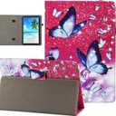 Universal 8 9 Inch Android Tablet Case, Dluggs Slim Folding Stand Folio Leather Case Cover for 8.0-9.0 Inch Tablet with Hand Strap, Pink Butterfly