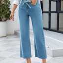Allimy Womens Jeans High Rise Belted Wide Straight Leg Frayed Hem Jeans for Women Trendy 2025 Denim Pants (Blue)