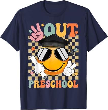 Retro Peace Out Preschool Smile Face Last Day Of School T-Shirt