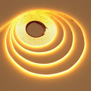 TOPAI 24V Thin 5mm Gold Yellow COB LED Strip 16.4ft Narrow LED Tape Light Dotless 400LEDs/M High Density Cuttable Flexible for Cabinet Home DIY Lighting Projects (Yerrow)