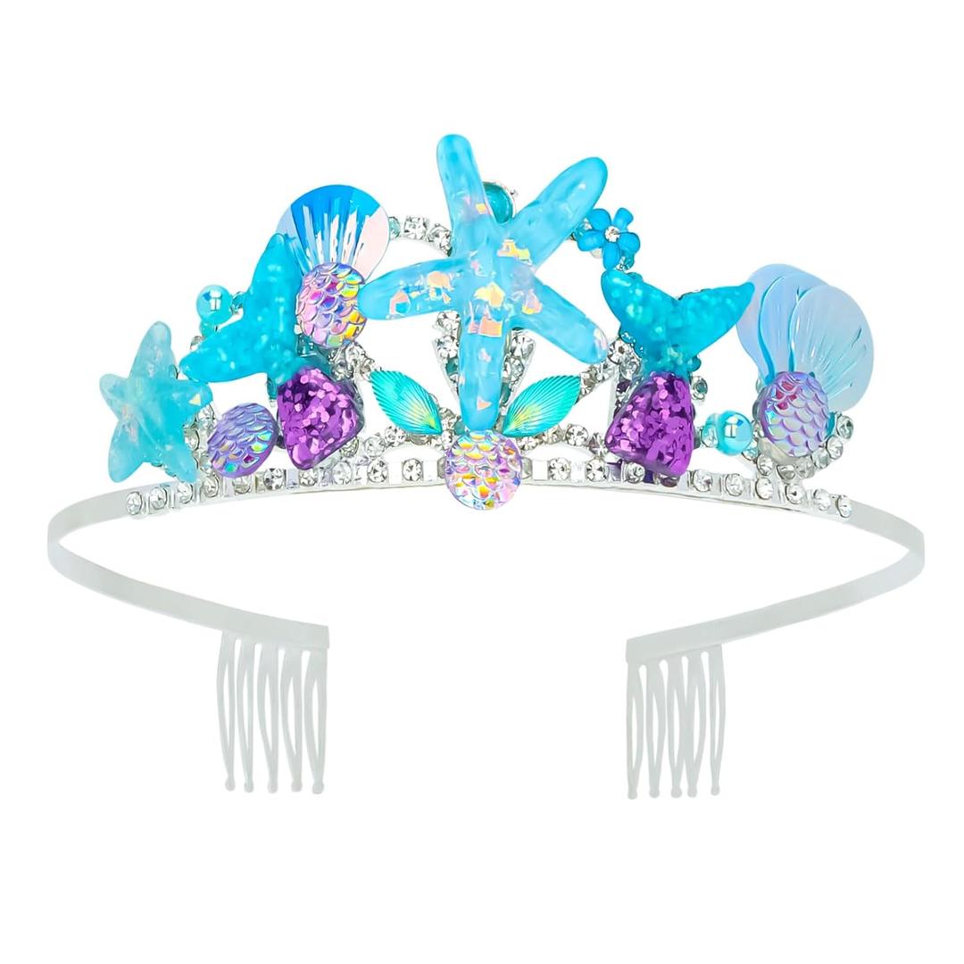AMCAMI Mermaid Crown Seashell Headband - Fish Scale Hair Accessory for Women, Little Mermaid Party Decorations, Birthday Girl Outfit and Costume