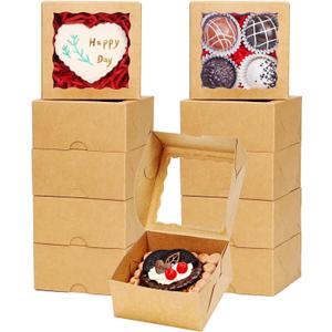 50 Pack Cookie Boxes with Window 4x4x2 Inch,Bakery Boxes, Chocolates Strawberries,Treat Boxes, Mini Cake Boxes, Pastry Dessert Boxes for Candy, Cupcakes- Brown Paper