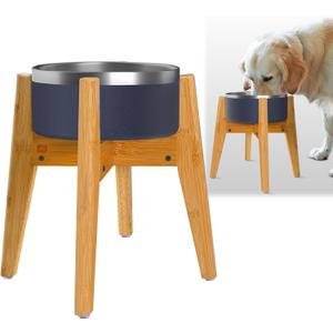 Dog Bowl Stand (12-inch High) - Ideal for Large Breeds - Adjustable Sideways, Slanted Feet - Elevates, Raises Pet Food Feeders, Water Dishes, Fountains, Dispensers - Bamboo Stand Only