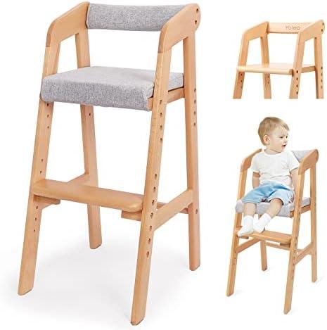 Wooden High Chair for Toddlers, Adjustable Feeding Chair with Removable Cushion for Child, High Chair Grows with Kid for Dining, Studying, Step Tool(Natural Color)