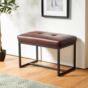 Glitzhome Ottoman Bench, Modern PU Leather Vanity Stools Chairs with Metal Frame, Makeup Stool Padded Foot Rest Stool for Living Room Vanity, Entryway, Bathroom, Brown
