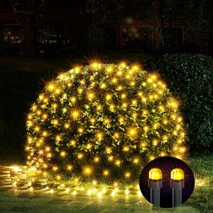 WBao Outdoor Christmas Lights 200LED F8 Big Bulbs, 8.4ft x 5.2ft Christmas Net Lights with 8 Modes, Timer, End to End Connectable, Waterproof for Lawn, Bushes Outdoor Xmas Decorations, Warm White (Plug in)