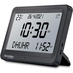 Azan Clock for USA-Automatic Worldwide Digital 8 Azan Prayer Sounds Islamic Wall and Desk Clock (Jet Black)