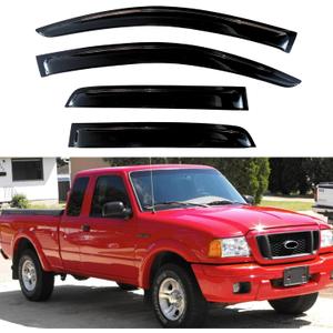 KPY Window Visor Compatible with Ford Ranger 1999-2011 & Mazda B2300/B4000 1999-2010 & Mazda B3000 1999-2008, Rain Guard Vent Deflectors Tape-On, 2002 2003 2004 2005 2006 2007 2009 (Extended Cab)