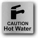 Metallic Silver "Caution Hot Water" Sign  UV Printed Aluminum Safety Warning for Indoor & Outdoor Use, Self-Adhesive Peel & Stick Installation, 145mm x 145mm (Medium)
