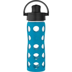 Lifefactory 16-Ounce Glass Water Bottle with Active Flip Cap and Protective Silicone Sleeve, Teal Lake (16 Ounces)