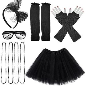 80s Costume Outfits Accessories for Girls Kids Tutu Skirt Leg Warmers Fishnet Gloves Shutter Glass Headband Necklace