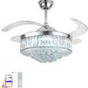 42" Smart Retractable Crystal Ceiling Fan with Light: Alexa/Google Home & Remote, Bluetooth Speaker, Dimmable RGB Light, 6-Speed Reversible Fandelier Chandelier Fan for Bedroom,Dining/Living Room
