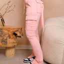 DINGANG Women'sDrawstring CargoSweatpants with Pockets, Stretchy Casual Joggers Lounge Leggings (Pink, XL)
