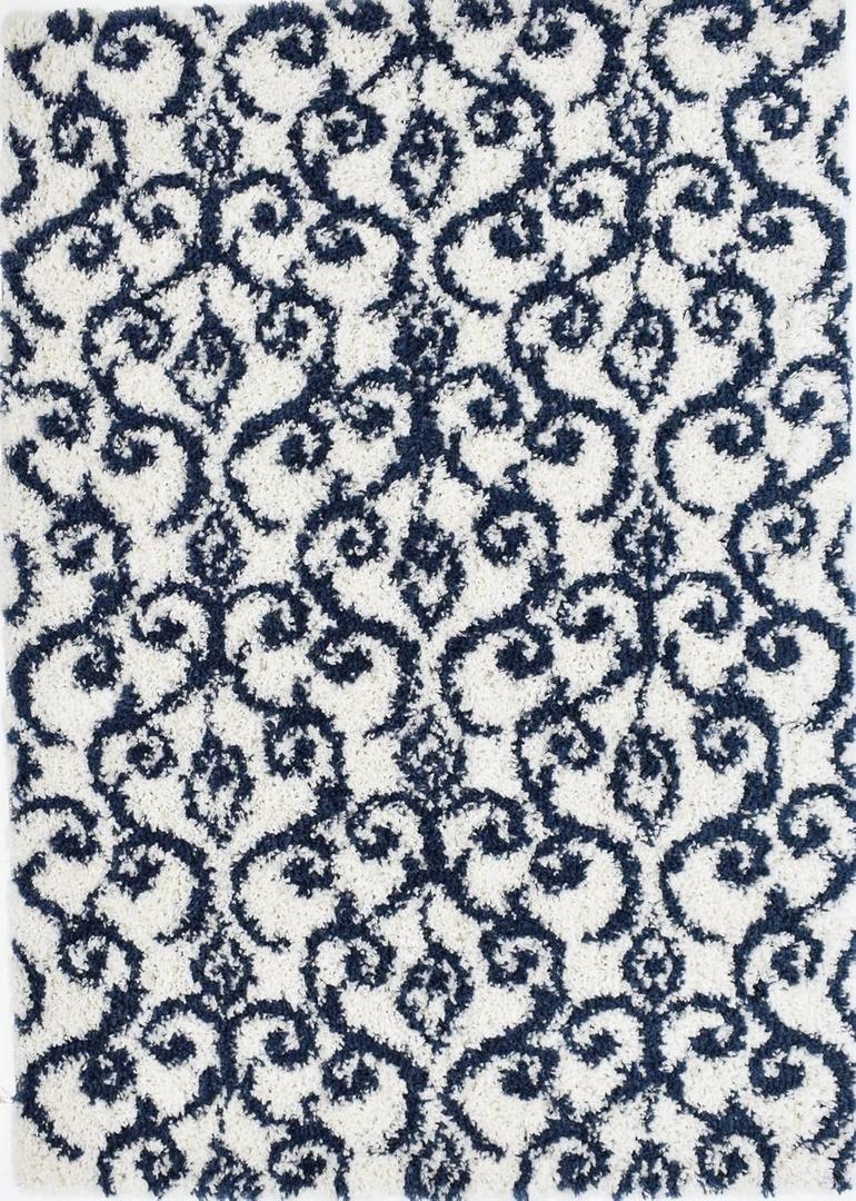 Mason Brooks Indigo Shag CG35A Noctourne Navy Geometric Transitional White Area Rug, 2'6" X 4'