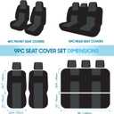 BDK PolyPro Car Seat Covers Full Set in Charcoal on Black Front and Rear Split Bench for Cars, Easy to Install Cover Set, Accessories Auto Trucks Van SUV