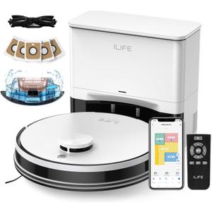 ILIFE A30 Pro Robot Vacuum and Mop, Self Emptying Station for 60 Days, 5000Pa Suction, LiDAR Navigation, No-Go Zones, 2.4G WiFi/App/Alexa/Remote Control, Roller Brush for Carpet, Hard Floors, 110V