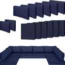 14 Piece Outdoor Patio Cushion Cover Replacement, Waterproof Patio Cushion Covers, Outdoor Furniture Cushion Covers Set for 6 Seat Wicker Rattan Sofa (Navy Blue, 25.6 * 25.6 * 4 inch)