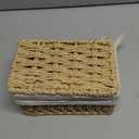 Handwoven Khaki Paper Rope Storage Basket with Lid – Small Neutral Woven Organizer Box with Metal Frame & Removable Liner for Desk, Vanity, Bathroom & Closet Drawers