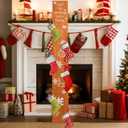70 Inch Christmas Stocking Holder with 6 Hooks, Xmas Stocking Hangers for Wall, Vertical Wooden Stockings Hung Christmas Stand for Christmas Fireplace Mantel Xmas Decorations (Classic)