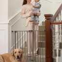 InnoTruth 29.540.75" Baby Gate for Stairs, 30" Tall Dog Gates for Doorways & Hallways, Safety Gate for Kids & Pets, Pressure-Mounted Walk-Through with Dual Lock & 2-Way Swing, Brown