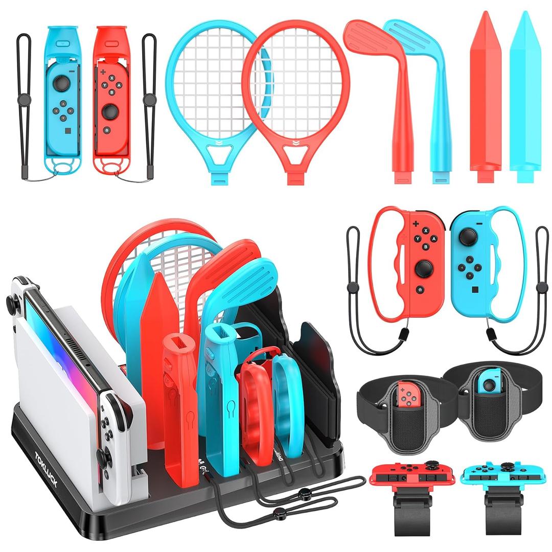 Switch Sports Accessories Kit with Storage Station  Compatible with Switch/OLED & Joycon, Ideal for Family Sports Party Game Organization Nintendo 3DS&2DS Wii U PS3 Interactive Gaming Figures