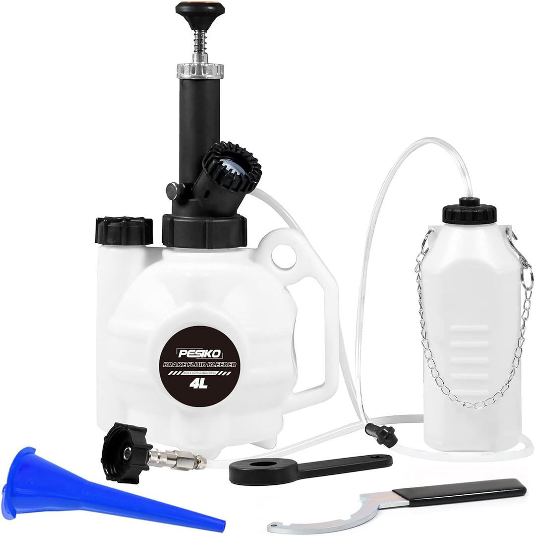 4L Manual Brake Fluid Bleeder Kit One Person with 1L Brake Bleeder Bottle, Brake Pressure Bleeder Hand Pump for Most European Automotive Master Cylinder Bleeders