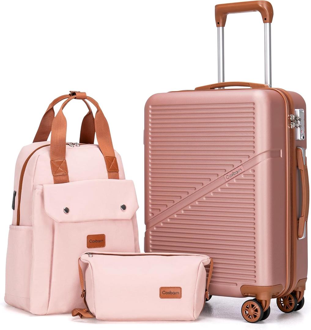 Carry On Luggage 22x14x9 Airline Approved, 20 Inch Carry on Suitcases with Wheels, ABS Lightweight Carry-on Luggage, Travel Suitcase Set with Wheels and TSA Lock (RoseGold)