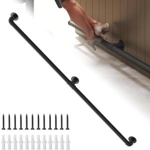 Bar Foot Rail Kit 4ft, Matte Black Bar Foot Rest Brackets with Internal Connector and End Caps, Galvanized Steel Complete Undercounter Combination Mount