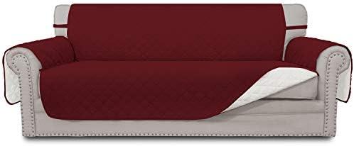 Easy-Going Reversible Couch Cover for 3 Cushion Couch Sofa Cover for Dogs Water Resistant Furniture Protector Cover with Foam Sticks Elastic Straps for Pet Cat (Sofa, Christmas Red/Ivory)