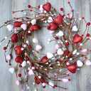 Winlyn 5.2 Ft Artificial Valentine's Day Garland Red Pink White Glitter Heart Garland with Berries for Valentine Party Holiday Wedding Festive Home Mantel Front Door Decor Dinner Table Centerpiece