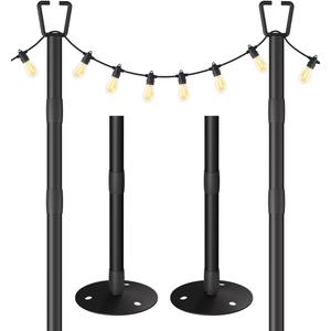 2 Pack 10FT String Light Poles for Outdoor Decor, Sturdy Light Pole with Hard Ground Base, Adjustable Metal Light Posts for Outside Patio, Backyard, Deck, Garden, Party, Wedding