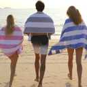 HENBAY Cotton Oversized Beach Towel - Large 70 x 35 Inch Pool Towel, Rose Red Striped Quick Dry Swimming Cabana Towel