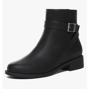 Athlefit Women's Ankle Boots Chunky Low Heel Fashion Round Toe Buckle leather Booties, Size 5.5