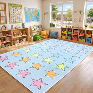 Moucuny 6.5 x 11.5 ft Large Classroom Rug Elementary, Back to School Pastel Schoolgirl Educational Area Carpet for Corner,Preschool, Playroom, Daycares, Learning Space Activities Supplies