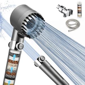 Iopsk Fitered Shower Head with Handheld for Hard Water, High Pressure Handheld Shower Heads with On Off Switch, Showerhead with Long Hose(Gun Grey,2 Filters)