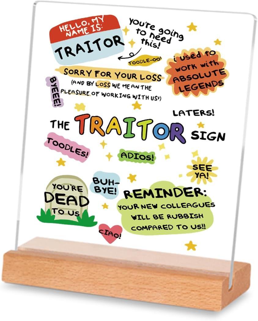 Funny Coworker Traitor Leaving Gift, Humorous Going Away Gift for Colleague, Goodbye Farewell Sign for Him Her, New Job Sign Gift for Men Women