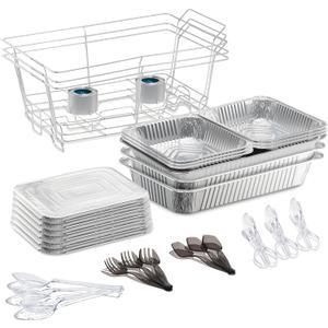 Tiger Chef Disposable Chafing Dishes for Buffet Set - Full-Size Disposable Wire Chafer Stand Kit - Set of 6