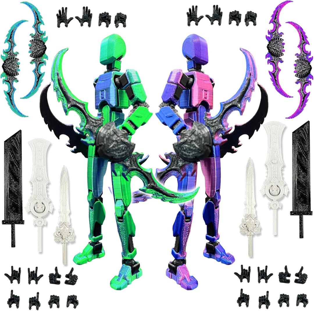 T13 Dummy Action Figure Set (Assembly Completed), 3D Printed Multi-Jointed Movable Titan 13 Lucky 13 Mobile Robot, Nova 13 Action Figures Desktop Decorations for Game Lovers Toy (Purple Blue