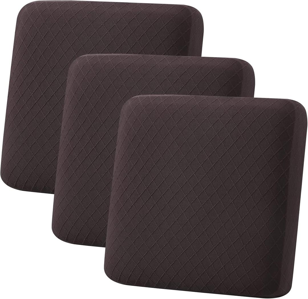 hyha Outdoor Couch Cushion Covers, Sectional Couch Sofa Covers Washable, Jacquard Diamond Lattice, Stretch Sofa Seat Cushion Cover for Indoor/Outdoor Patio Furniture (3 Pieces, Brown)